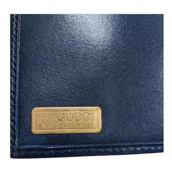 Vintage Gucci Navy Blue Italian Leather GG Interlocking Clasp Trifold Wallet - Picture 5 of 9